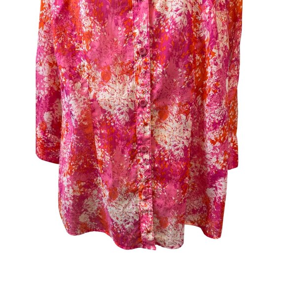 2/$30 Coldwater Creek XL 16 Floral Button-Up Blouse Pink & Orange - Picture 6 of 15